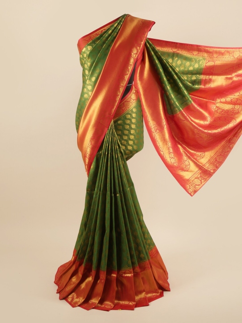 

Pothys Green & Gold Ethnic Motifs Zari Pure Silk Banarasi Saree