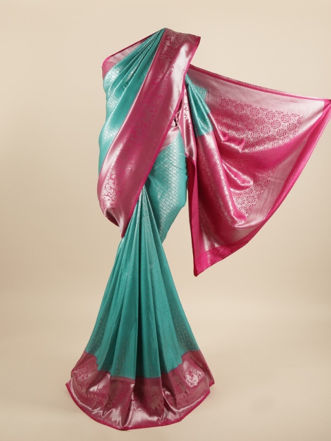 

Pothys Turquoise Blue & Silver Ethnic Motifs Zari Pure Silk Banarasi Saree