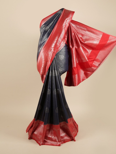 

Pothys Navy Blue & Silver-Toned Ethnic Motifs Zari Pure Silk Banarasi Saree