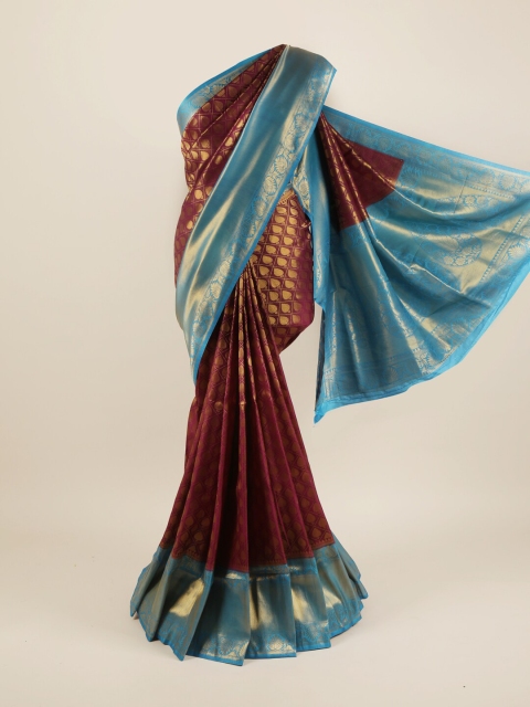 

Pothys Burgundy & Gold Ethnic Motifs Pure Silk Banarasi Saree