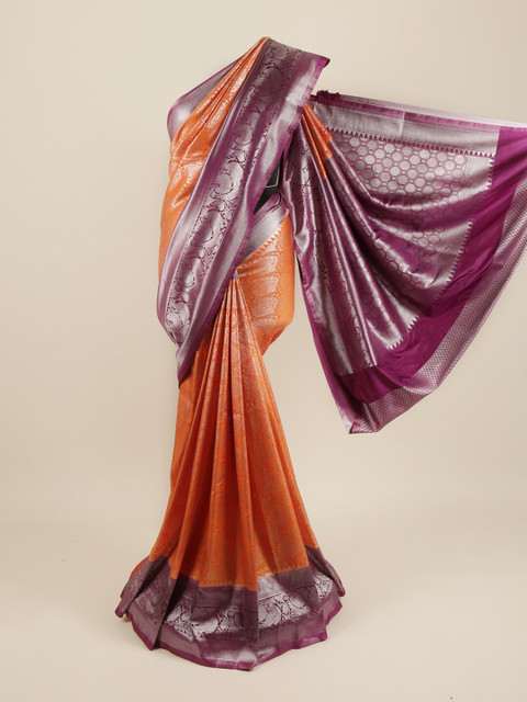 

Pothys Orange & Silver Ethnic Motifs Zari Pure Silk Banarasi Saree