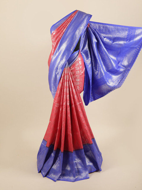 

Pothys Pink & Silver Ethnic Motifs Zari Pure Silk Banarasi Saree