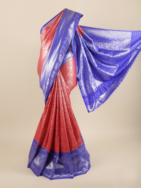 

Pothys Pink & Silver Ethnic Motifs Zari Pure Silk Banarasi Saree