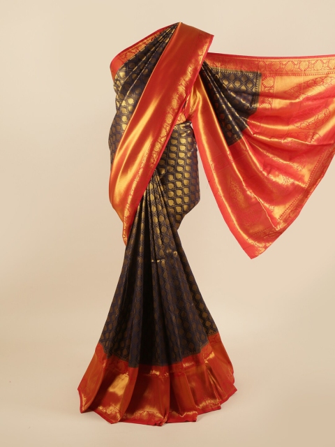 

Pothys Navy Blue & Gold Ethnic Motifs Zari Pure Silk Banarasi Saree