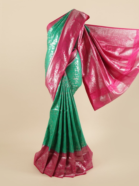 

Pothys Green & Silver Ethnic Motifs Zari Pure Silk Banarasi Saree