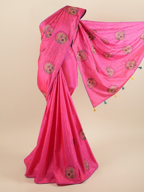 

Pothys Pink & Blue Ethnic Motifs Sequinned Art Silk Saree