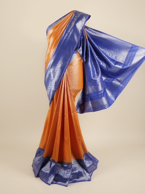 

Pothys Orange & Silver Ethnic Motifs Zari Pure Silk Banarasi Saree