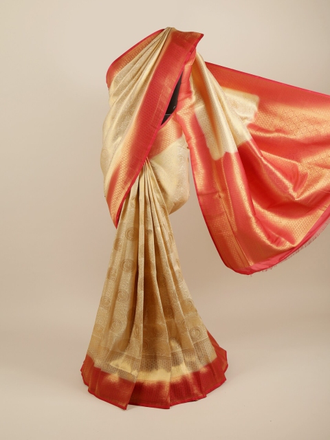 

Pothys Cream & Gold Ethnic Motifs Zari Pure Silk Banarasi Saree