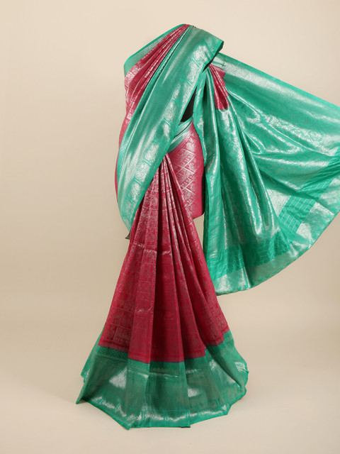 

Pothys Pink & Silver Ethnic Motifs Zari Pure Silk Banarasi Saree