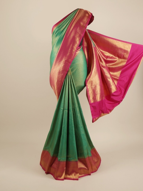 

Pothys Green & Gold Ethnic Motifs Zari Pure Silk Banarasi Saree