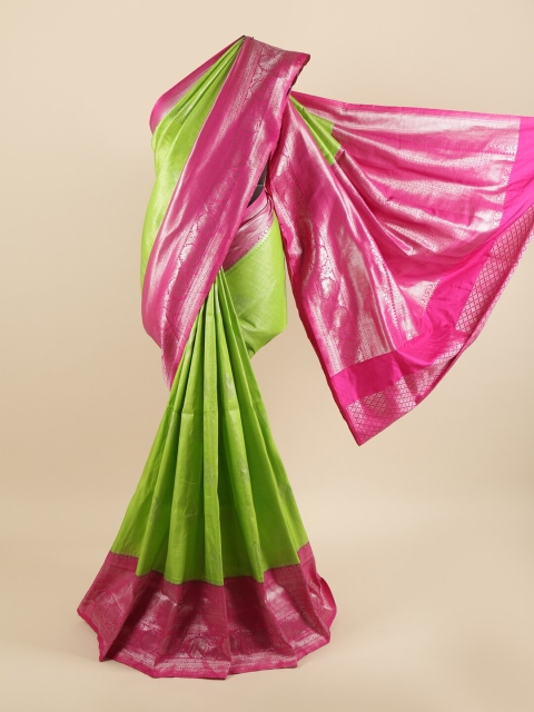 

Pothys Green & Silver Ethnic Motifs Zari Pure Silk Banarasi Saree