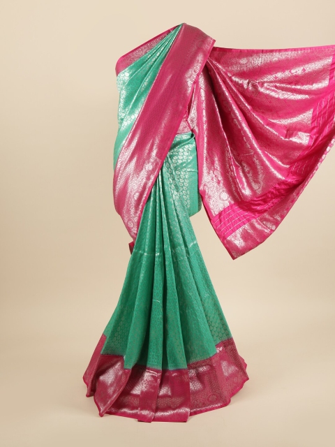 

Pothys Green & Silver Ethnic Motifs Zari Pure Silk Banarasi Saree