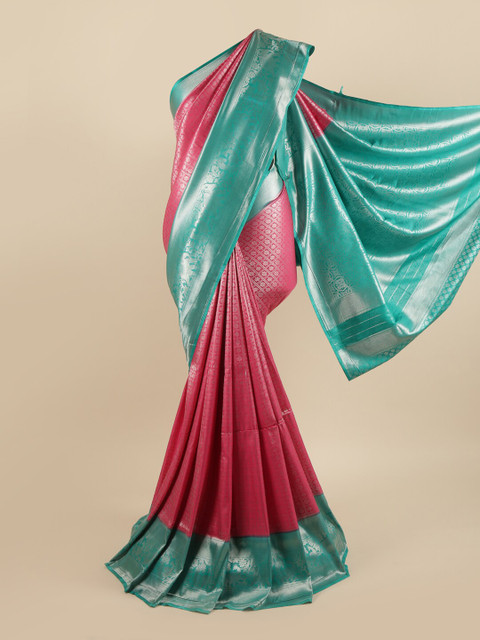 

Pothys Pink & Silver Ethnic Motifs Zari Pure Silk Banarasi Saree