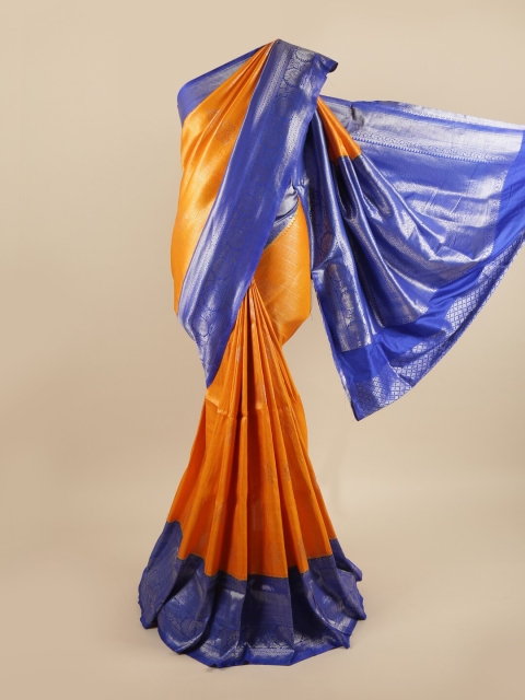 

Pothys Orange & Silver Ethnic Motifs Zari Pure Silk Banarasi Saree
