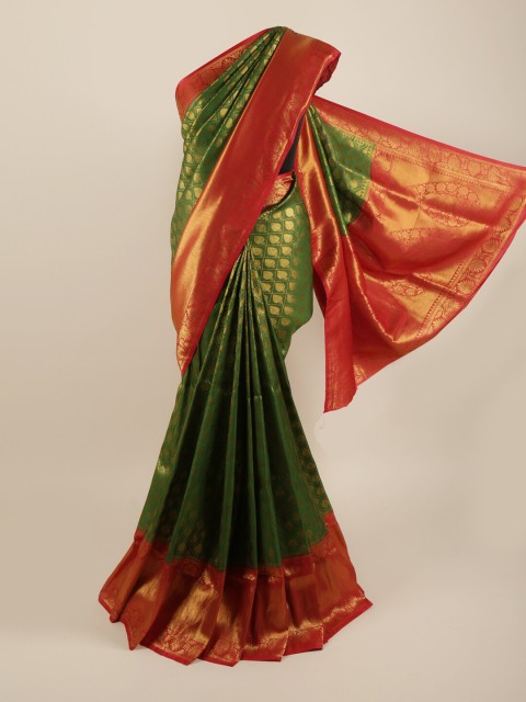 

Pothys Green & Gold Ethnic Motifs Zari Pure Silk Banarasi Saree