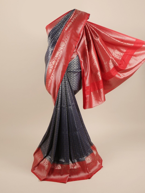 

Pothys Navy Blue & Red Ethnic Motifs Zari Pure Silk Saree