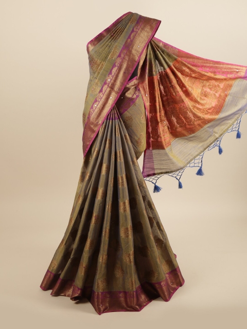 

Pothys Tan & Purple Floral Zari Saree
