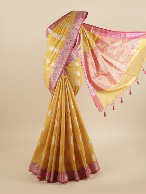 

Pothys Yellow & Pink Floral Beads and Stones Saree