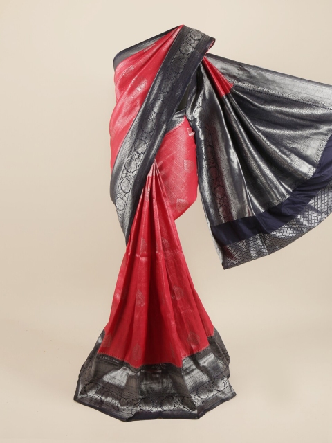 

Pothys Coral & Navy Blue Ethnic Motifs Zari Pure Silk Saree