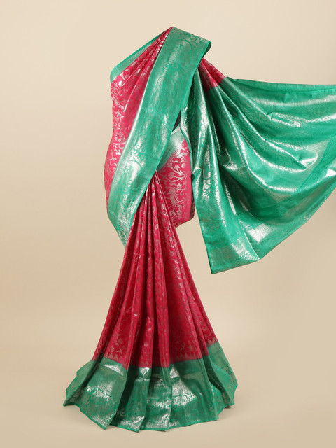 

Pothys Pink & Green Floral Zari Pure Silk Saree
