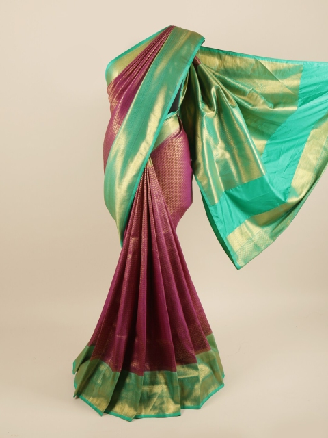 

Pothys Purple & Sea Green Ethnic Motifs Zari Pure Silk Saree