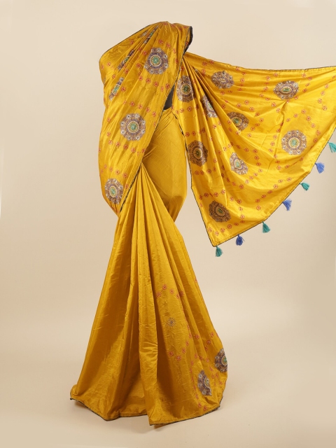 

Pothys Yellow & Red Floral Embroidered Art Silk Saree