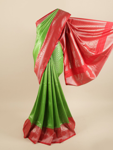 

Pothys Green & Red Ethnic Motifs Zari Pure Silk Saree