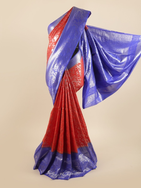 

Pothys Orange & Blue Floral Zari Pure Silk Saree