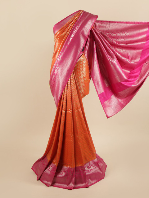 

Pothys Orange & Pink Floral Zari Pure Silk Saree