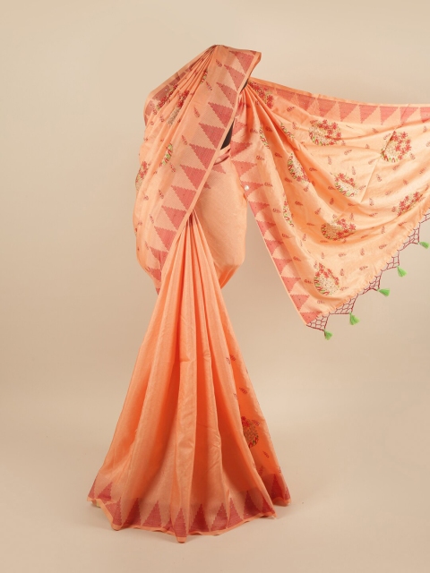 

Pothys Peach-Coloured Floral Beads and Stones Art Silk Saree