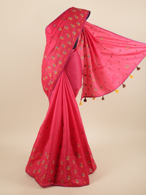 

Pothys Pink & Yellow Ethnic Motifs Beads and Stones Art Silk Saree