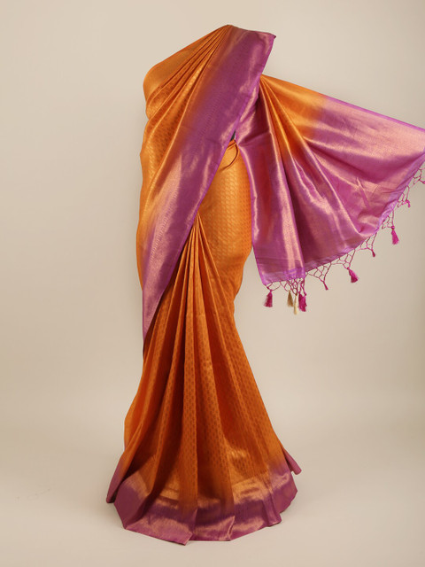 

Pothys Mustard & Fuchsia Ethnic Motifs Zari Pure Silk Saree