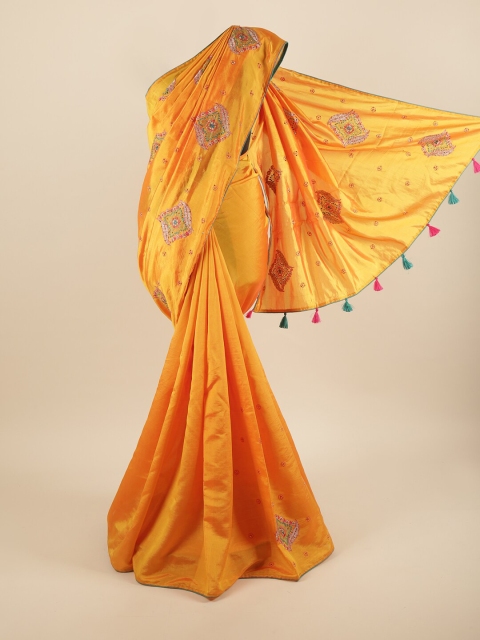 

Pothys Yellow & Red Ethnic Motifs Embroidered Art Silk Saree