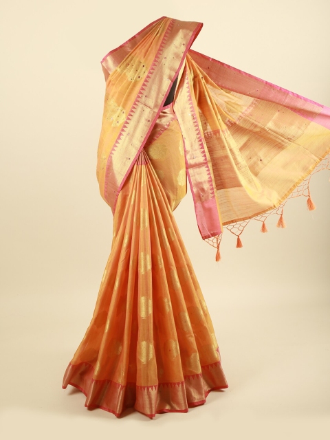 

Pothys Orange & Pink Ethnic Motifs Beads and Stones Saree
