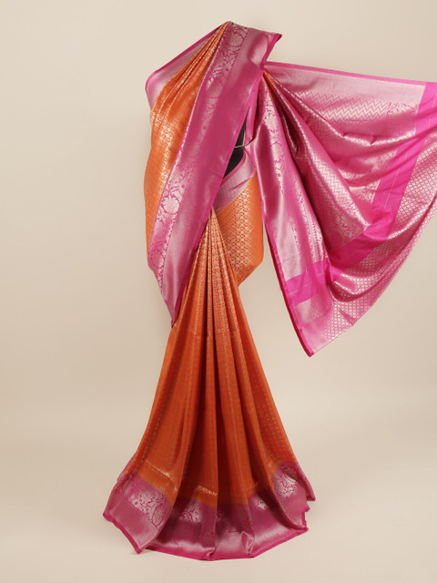 

Pothys Orange & Pink Ethnic Motifs Zari Pure Silk Saree