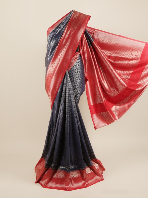 

Pothys Navy Blue & Pink Ethnic Motifs Zari Pure Silk Saree