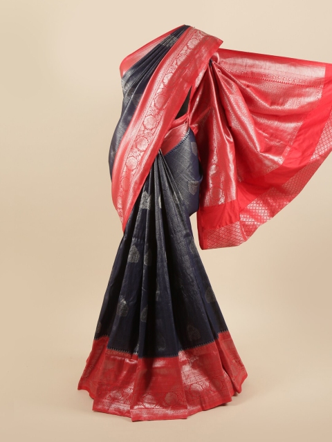 

Pothys Navy Blue & Pink Ethnic Motifs Zari Pure Silk Saree