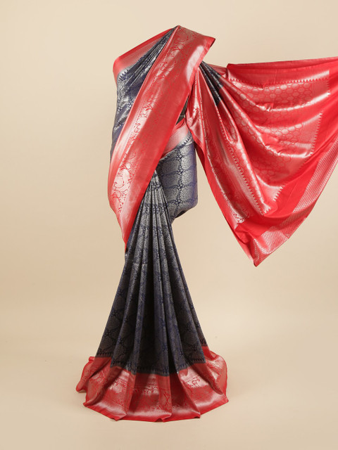 

Pothys Navy Blue & Pink Ethnic Motifs Zari Pure Silk Saree