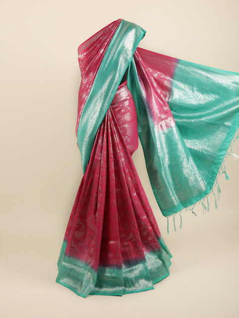 

Pothys Magenta & Sea Green Floral Zari Pure Silk Saree