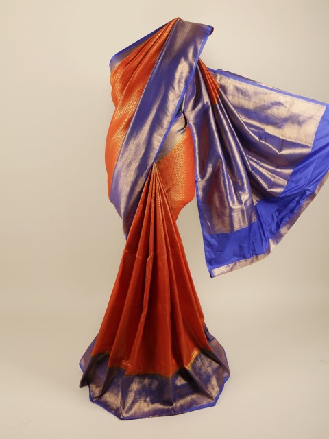 

Pothys Orange & Blue Zari Pure Silk Saree