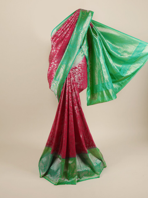 

Pothys Pink & Green Floral Zari Pure Silk Saree