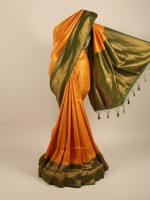 

Pothys Mustard & Green Ethnic Motifs Zari Pure Silk Saree