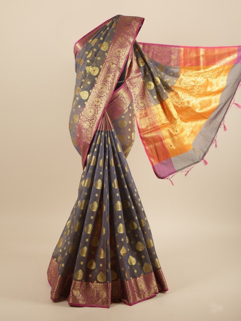 

Pothys Grey & Gold-Toned Ethnic Motifs Zari Saree