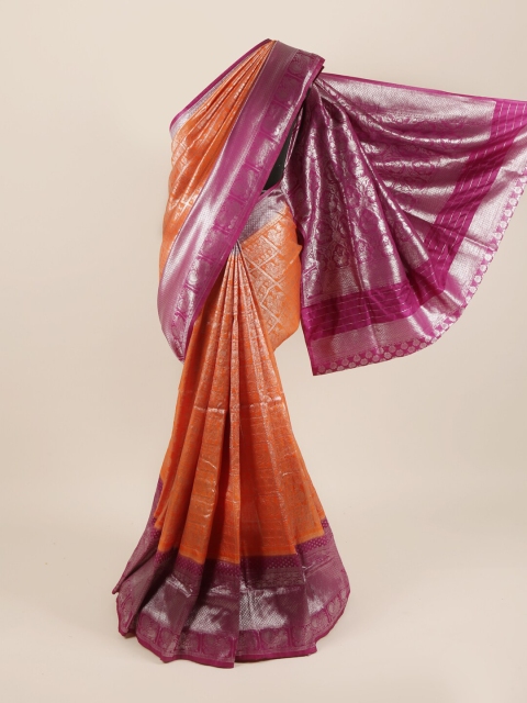 

Pothys Orange & Purple Ethnic Motifs Zari Pure Silk Saree