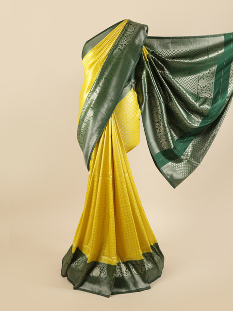 

Pothys Yellow & Green Ethnic Motifs Zari Pure Silk Saree