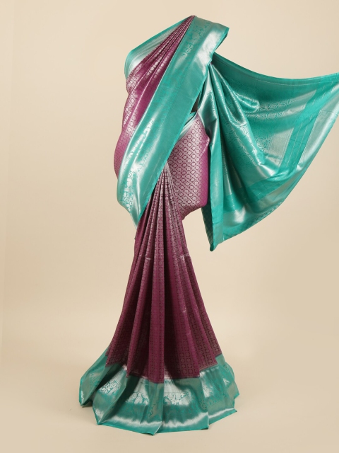 

Pothys Purple & Sea Green Ethnic Motifs Zari Pure Silk Saree