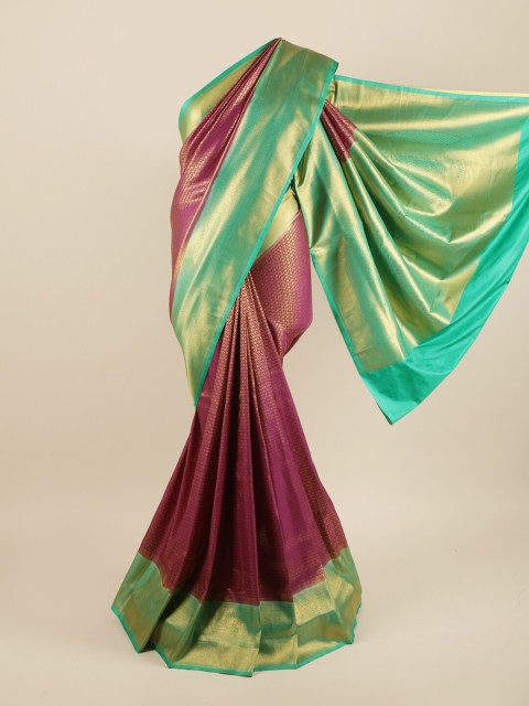 

Pothys Purple & Sea Green Ethnic Motifs Zari Pure Silk Saree