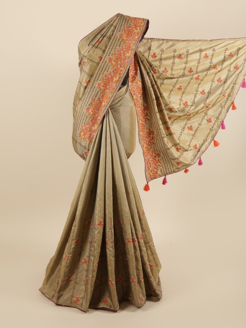

Pothys Tan & Orange Floral Art Silk Saree