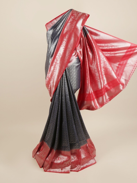 

Pothys Navy Blue & Silver-Toned Woven Design Zari Pure Silk Saree