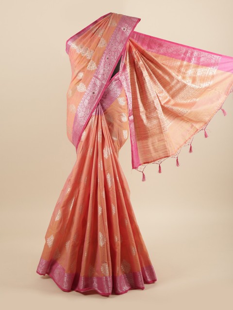 

Pothys Peach-Coloured & Fuchsia Ethnic Motifs Zari Saree